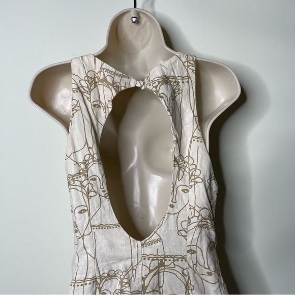 Farm Rio linen blend cream and gold frida Khalo tribute print mini dress sz M - Picture 5 of 10